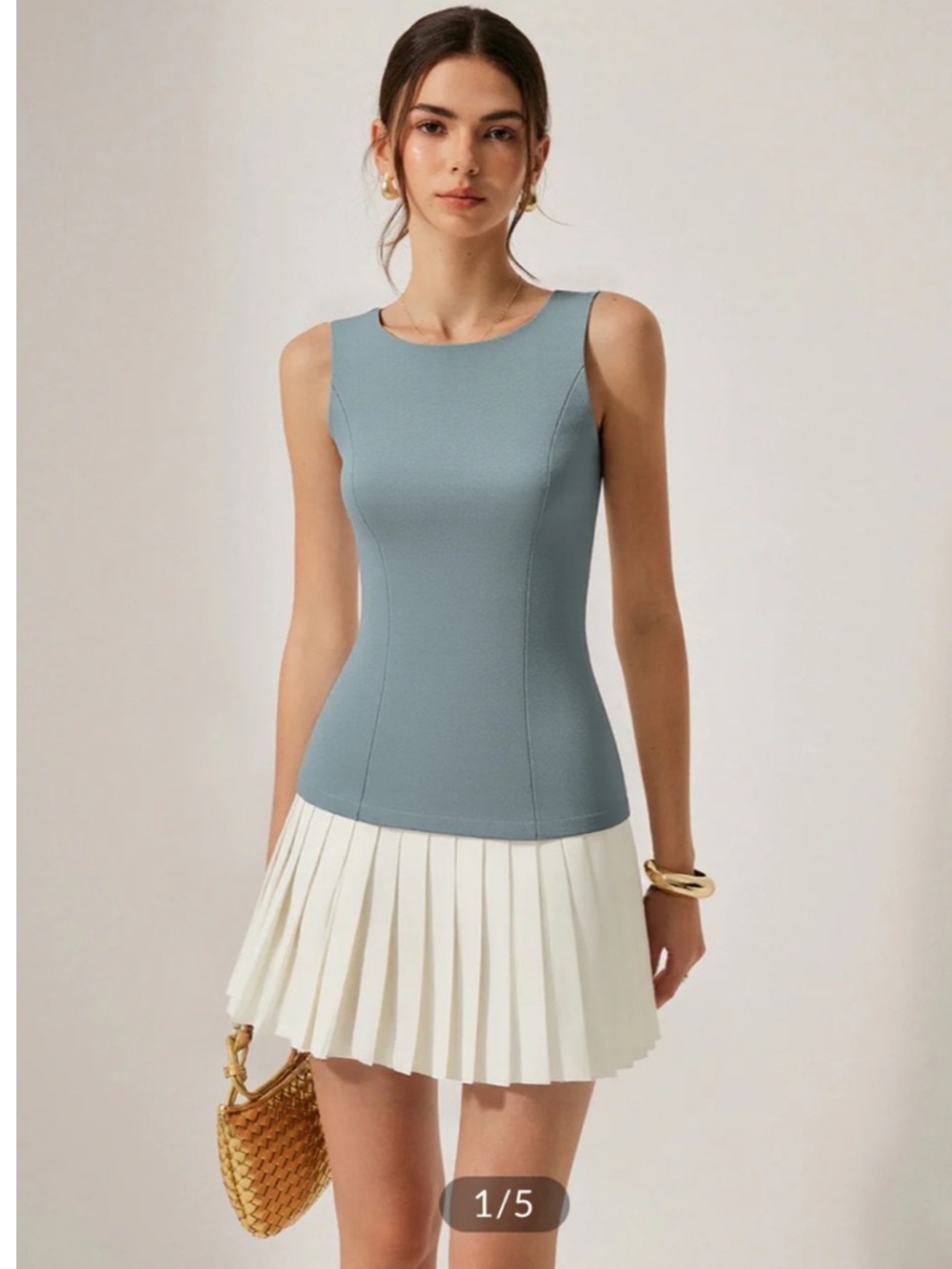 NWT Commense Sleeveless Top Pleated Skirt Paneled Mini Dress